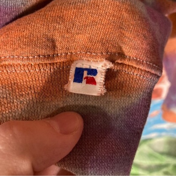 vintage tie dye reworked Russell Athletic sweatshirt L purple orange crewneck - Picture 2 of 7